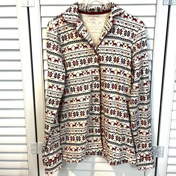 Burt’s Bees Baby Womens Organic Cotton Dashing Deer Holiday Christmas Pajama Top - Picture 6 of 10